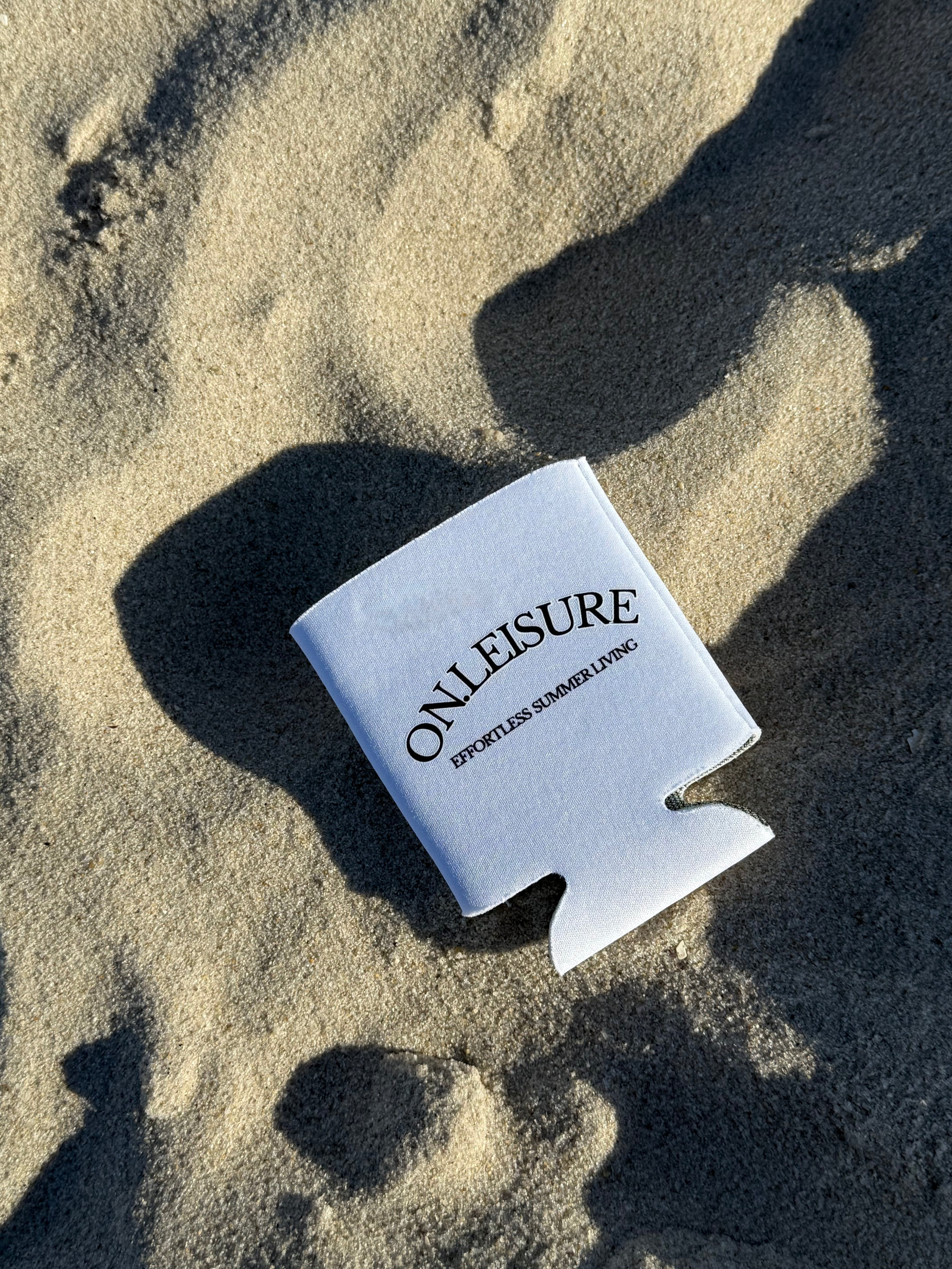 ON.LEISURE White Koozie — “Effortless Summer Living”