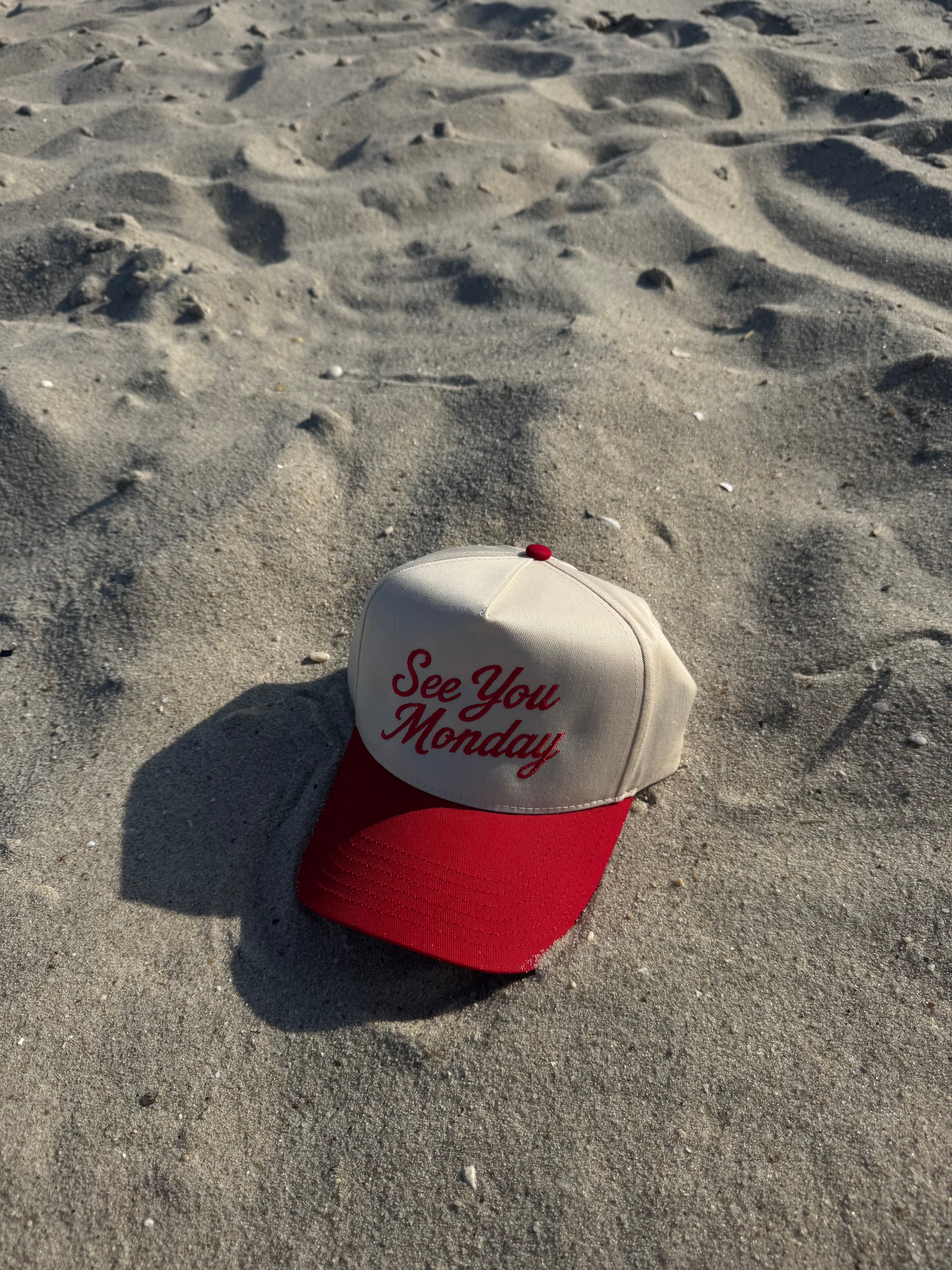 See You Monday Trucker Hat Red